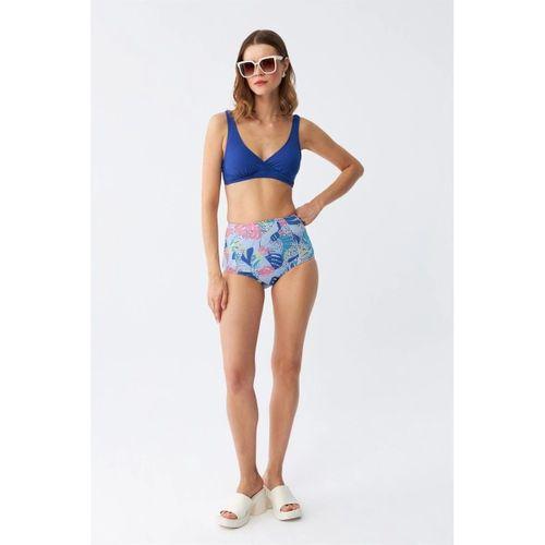 Kadın Pedli Yaprak Desenli Yüksek Bel Sax Bikini Takımı