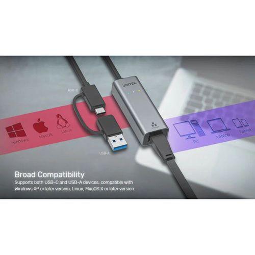 UNITEK HİBRİT USB-C/USB-A 2.5 GİGABİT ETHERNET ADAPTÖRÜ (U1313CGY01)