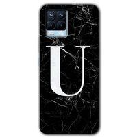 Realme 8 Pro Kılıf Baskılı Arka Kapak - Siyah Mermer Desenli U Harfi +Tam Ekran Koruyucu