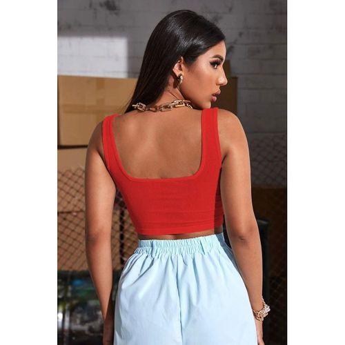 Kadın Kırmızı Kalın Askılı Crop Top Büstiyer Esnek Kumaş Şık Basic Kadın Üst Giyim