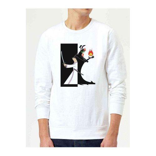 Samurai Jack Baskılı Beyaz Erkek Sweatshirt