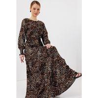 2145 Desenli Tesettür Elbise - C. Kahverengi