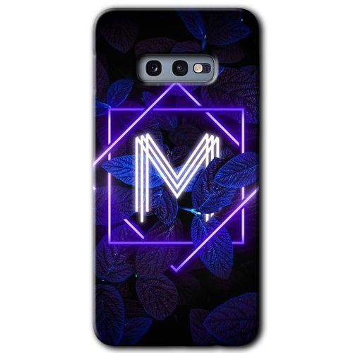MRCİLETİSİM MRCİLETİSİM Samsung Galaxy S10e Kılıf HD Desen Baskılı Arka Kapak + Temperli Cam - Dark Neon Yaprak M Harfi