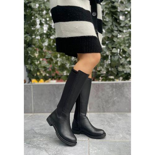 Lilliy Siyah Cilt Streç Detaylı Çizme