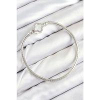Pirinç Charm Zirkon Taşlı Yonca Model Gümüş Renk Kadın Bileklik