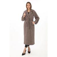 Uzun Kaşe Kaban – Yünlü Dokuma Kaşmir Kumaş, Kruvaze Yaka, Kuşaklı Astarlı Tesettür Uyumlu Şık Kışlık Siyah Model- Vizon