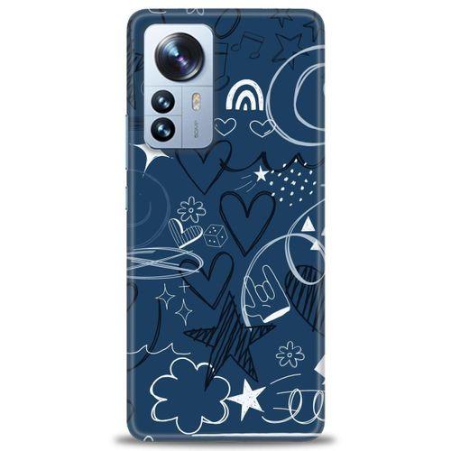 Xiaomi Mi 13 Lite Kılıf HD Baskılı Kılıf - Notalar ve Kalpler Mavi + Tam Ekran Koruyucu