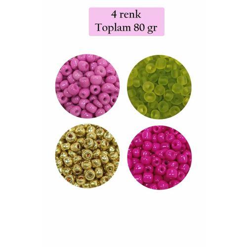 Dökme Cam Kum Boncuk Büyük Boy (6/0) 4 mm - 4 Renk - Toplam 80 Gram - BNC412