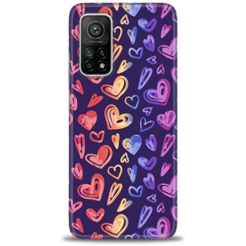 Xiaomi Mi 10T Pro Kılıf HD Baskılı Kılıf - Renkli Kalpler + Tam Ekran Koruyucu