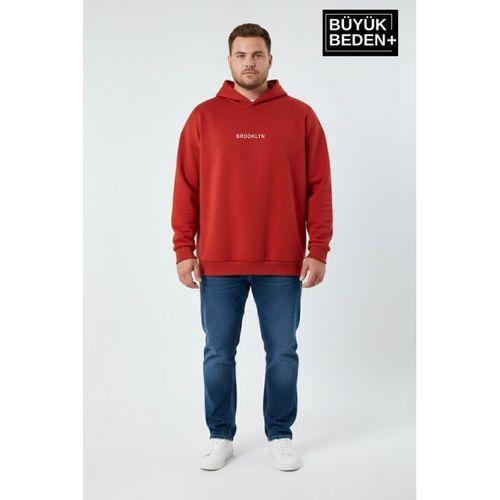 Erkek Büyük Beden Kapüşonlu Orta Brooklyn Baskılı Sweatshirt SPR26BSW961
