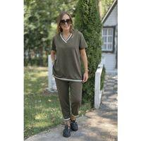 Kadın Kısa Kollu V Yakalı Iki Iplik Bluz Ve Pantolon Ikili Takım