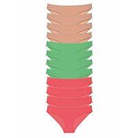 12 adet Süper Eko Set Likralı Kadın Slip Külot Ten Yeşil Fuşya