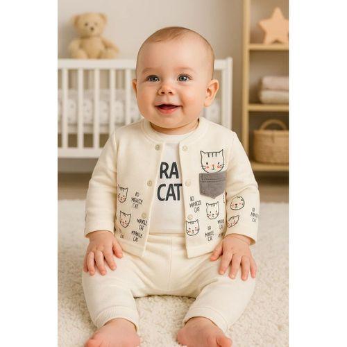 Kedi Desenli 3'lü Hırkalı Kız Bebek Takım