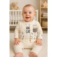 Kedi Desenli 3'lü Hırkalı Kız Bebek Takım