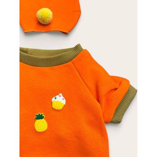 Pineapple and Ice Cream Turuncu Haki Bereli Köpekler İçin Polar Sweatshirt Takım