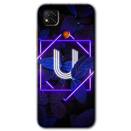 Redmi 9c Kılıf HD Desen Baskılı Arka Kapak - Dark Neon Yaprak U Harfi + Kırılmaz Cam