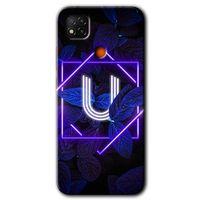 Redmi 9c Kılıf HD Desen Baskılı Arka Kapak - Dark Neon Yaprak U Harfi + Kırılmaz Cam
