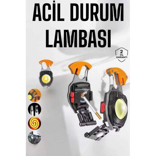 Yeni Nesil Kamp Feneri Çok Fonksiyonlu Fener Anahtarlık Usb Çakmaklı Cam Kırıcı Kemer Kesici Açacak