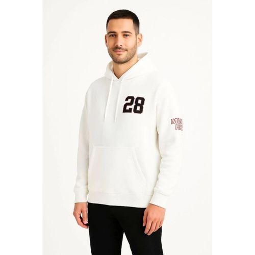 Üç İplik Kapüşonlu Ön Ve Arka Baskılı SweatShirt Hoodie - Beyaz