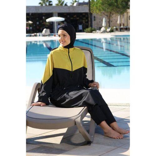 Estiva 26967 Siyah Golden Tam Kapalı Pantolonlu Fermuarlı Uzun Tesettür Mayo