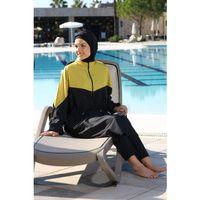 Estiva 26967 Siyah Golden Tam Kapalı Pantolonlu Fermuarlı Uzun Tesettür Mayo