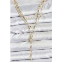 Pirinç Gold Renk Zirkon Taşlı Yonca Model Detaylı 3'lü Kombin Y Kadın Kolye