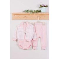 Puan Desenli Kapişonlu % 100 Pamuk 3'lü Kız Bebek Takım