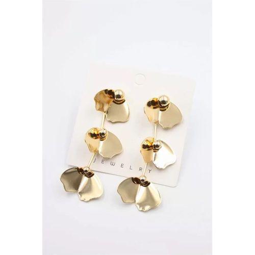 Metal Yaprak Küpe - Altın