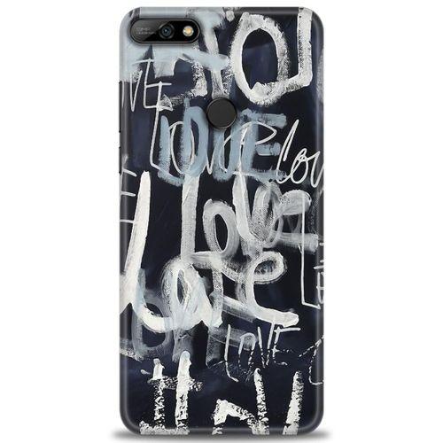 Huawei Y7 2018 Kılıf HD Baskılı Kılıf - Gri Love + Tam Ekran Koruyucu