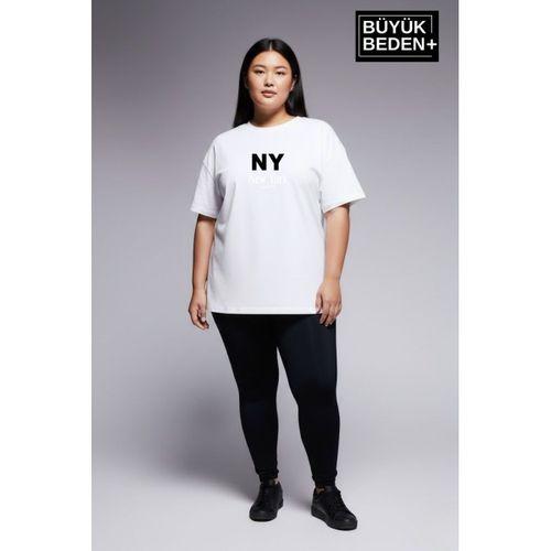 Süperlife Kadın Büyük Beden NY New York  Baskılı 3xl-6xl Bisiklet Yaka Tshırt SPR26BTSK510-15