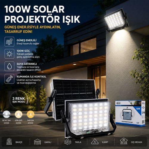 100W Güneş Enerjili LED Işık (Solar) - Dış Mekan & Kamp