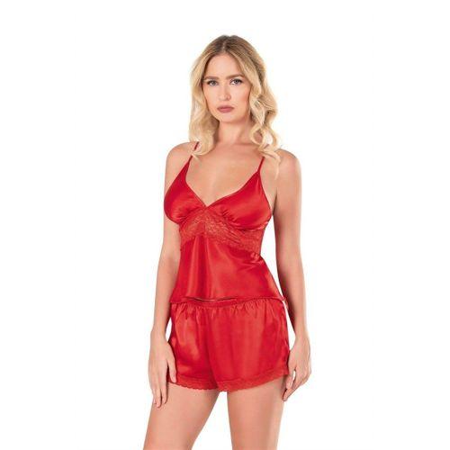 Kırmızı Saten Babydoll Şort Takımı