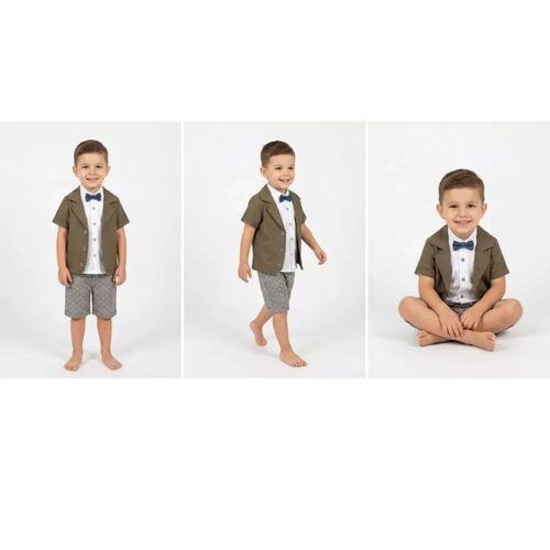 2-5 Yaş Ceketli Keten Kumaş 3lü Çocuk Takımı