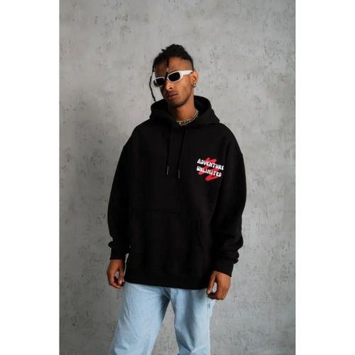 Erkek Şapkalı Güvercin Baskılı Kapşonlu Sweat - Siyah