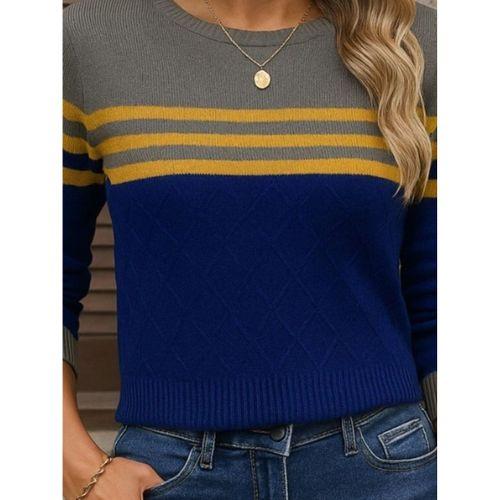 Kadın Uzun Kollu Bisiklet Yaka çok Renkli Triko Bluz