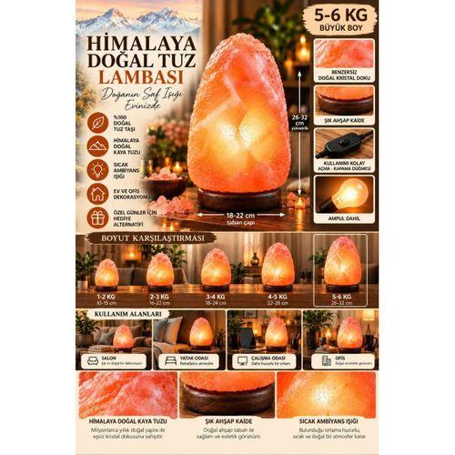 Himalaya 5-6 Kg Doğal Kaya Tuzu Lambası Ahşap Kaideli Dekoratif Ortam Lambası