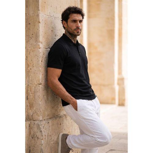 Newman Regular Fit Düğmeli Polo Yaka Viskon Triko Erkek T-Shirt - Siyah