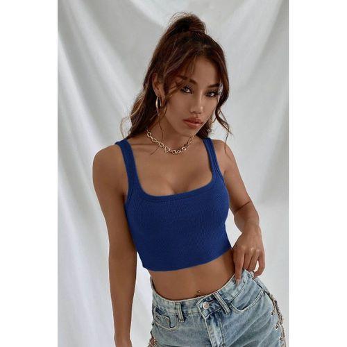 Kadın Lacivert Kalın Askılı Crop Top Büstiyer