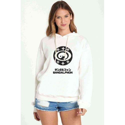 Evangelion Sandalhon Baskılı Beyaz Kadın Kapşonlu Sweatshirt