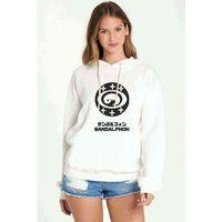 Evangelion Sandalhon Baskılı Beyaz Kadın Kapşonlu Sweatshirt