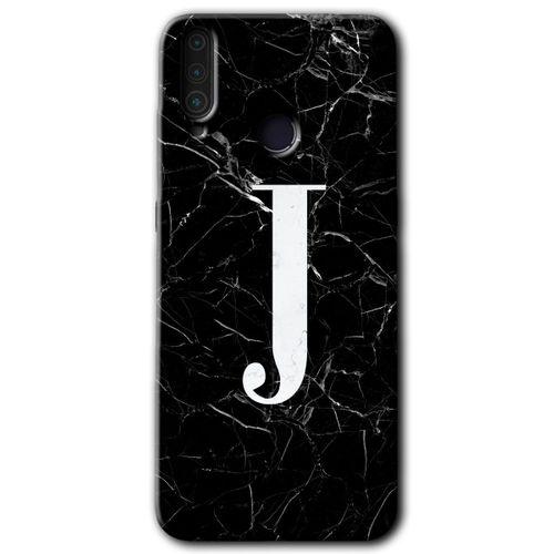 GM 10 Kılıf HD Desen Baskılı Arka Kapak - Siyah Mermer Desenli J Harfi + Kırılmaz Cam