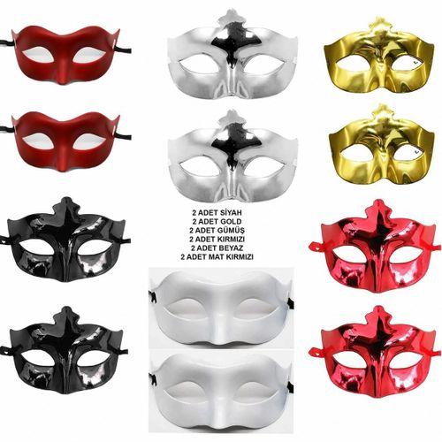 12’li Renkli Parti Maskesi Seti – Siyah, Gold, Gümüş, Kırmızı, Beyaz, Mat Kırmızı