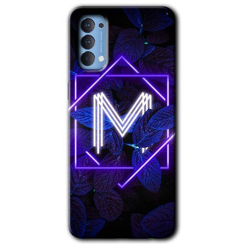 OPPO Oppo Reno 4 Kılıf HD Desen Baskılı Arka Kapak - Dark Neon Yaprak M Harfi