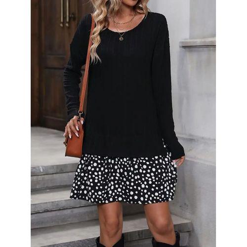 Kadın Uzun Kollu Bisiklet Yaka şardonlu Kaşkorse Bluz Ve Süprem Etek Elbise