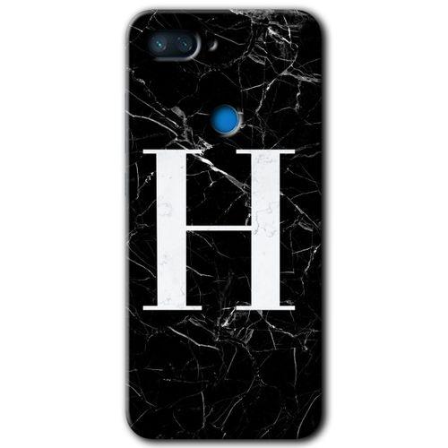 Xiaomi Mi 8 Lite Kılıf HD Desen Baskılı Arka Kapak - Siyah Mermer Desenli H Harfi