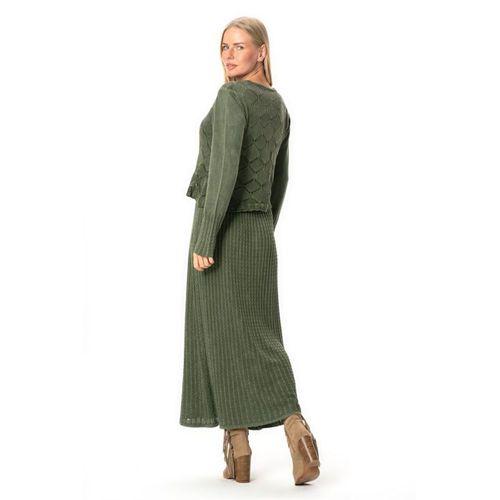 Uzun Kol Ahu Otantik Örgü Desenli Kışlık Uzun Triko Elbise Haki Hk