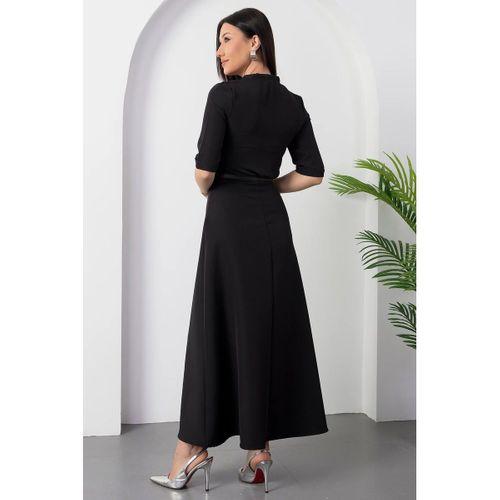 Kadın Kısa Kollu Fular Ve Kemer Detay önden Yırtmaçlı Maxi Boy Elbise