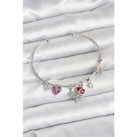 Gül Charmlı Gümüş Renk Pirinç Kadın Bileklik