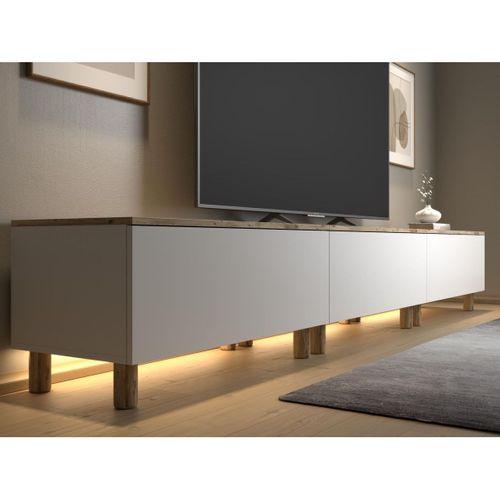 Nora Bohem Ledli Tv Ünitesi 300 Cm 3 Kapaklı Dolaplı Atlantik Çam / Beyaz