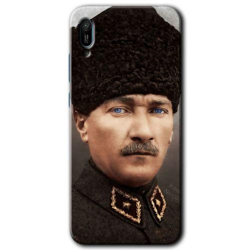 Huawei Y6 2019 Kılıf Baskılı Kapak - Başkomutan Atatürk + 5D Tam Kaplayan Cam